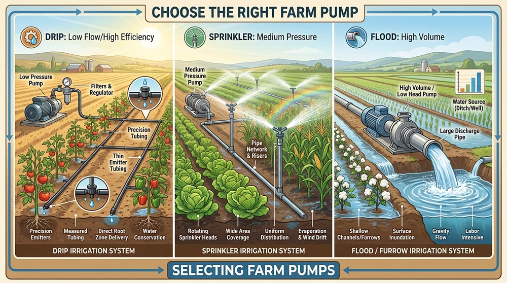 Drip, Sprinkler, or Flood: Choosing Your Farm's Pump