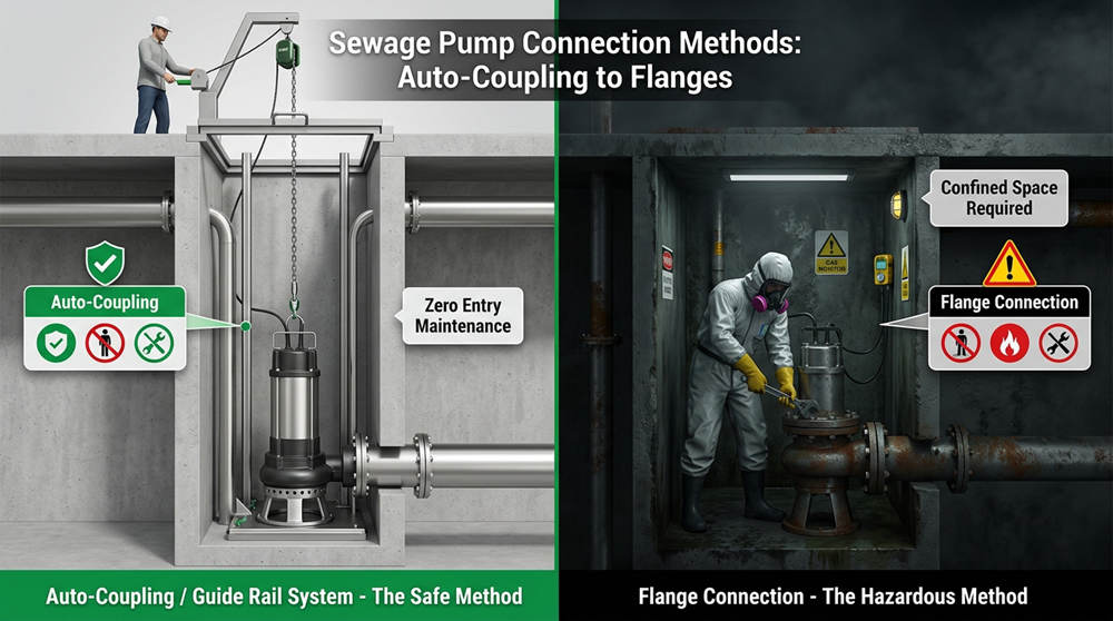 Sewage Pump Connection Methods: Auto-Coupling to Flanges