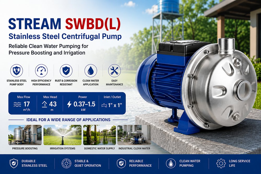 Stream SWBD(L) Stainless Steel Centrifugal Pump: Reliable Clean Water Pumping for Pressure Boosting and Irrigation