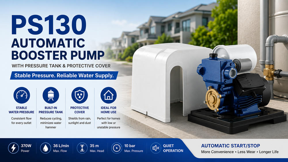Stream PS130 Automatic Booster Pump: Stable Home Water Pressure with Tank and Protective Cover Stream PS130 Automatic Booster Pump: Stable Home Water Pressure with Tank and Protective Cover