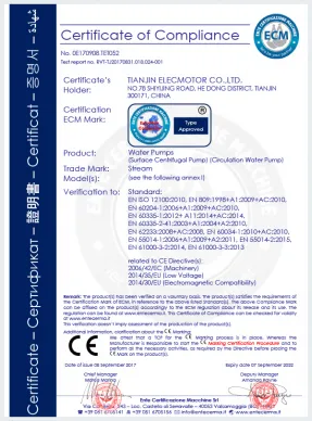 CE Certificate for Surface Pumps