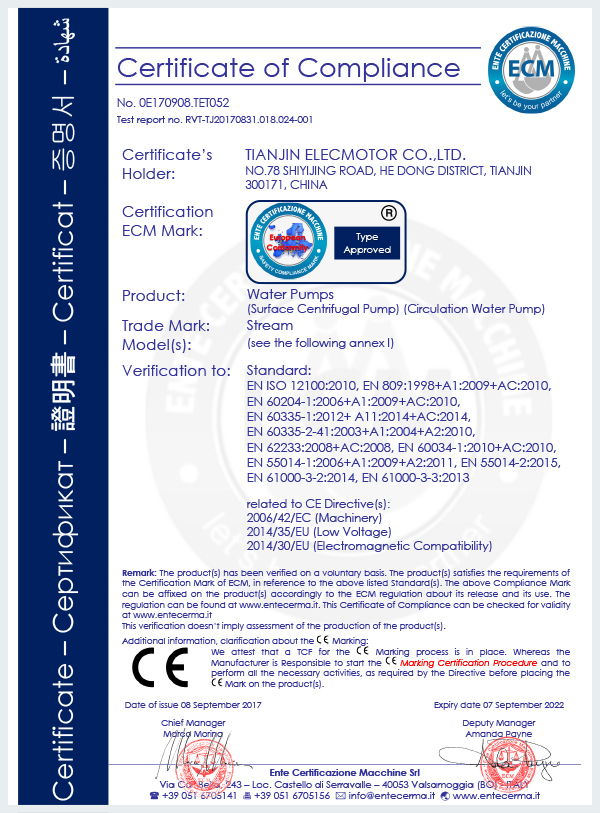 CE for Surface Pumps and Industrial Pumps